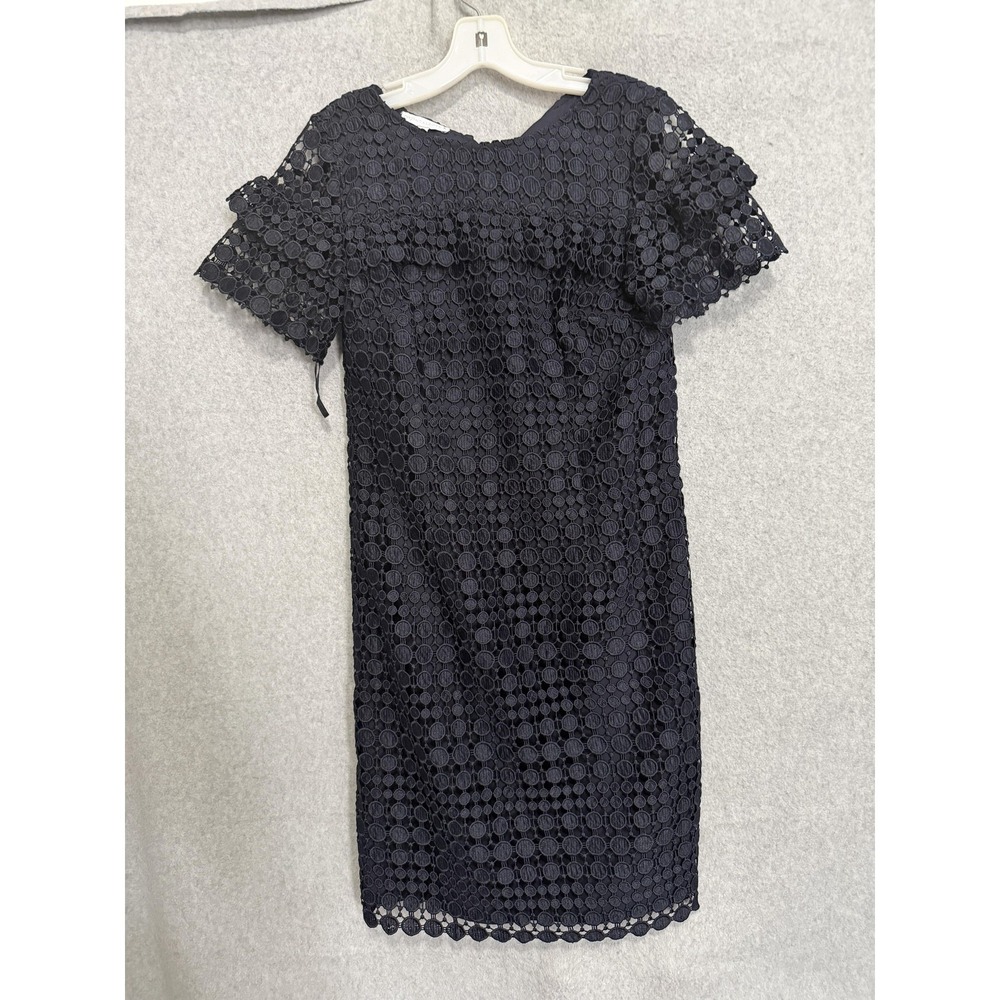 Talbots Dress Womens 2 Blue Lace Polka Dot Flutter Sleeve Shift Knee Length